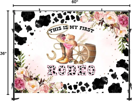 Vista 8 de This is My First Rodeo - Telón de fondo de fotos para niña de 1 año, flores, flores, vaquera, estudio fotográfico, decoración de fiesta