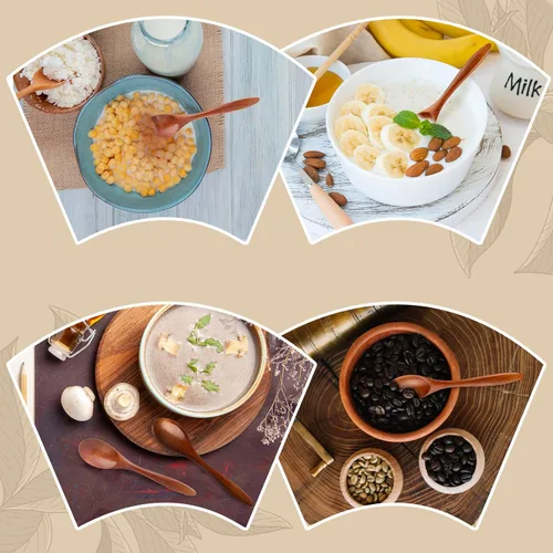 Vista 7 de Juego de 2 cuencos de madera para alimentos, pequeños cuencos de madera con cucharas de madera para postre aperitivos, sopa, juego de vajilla