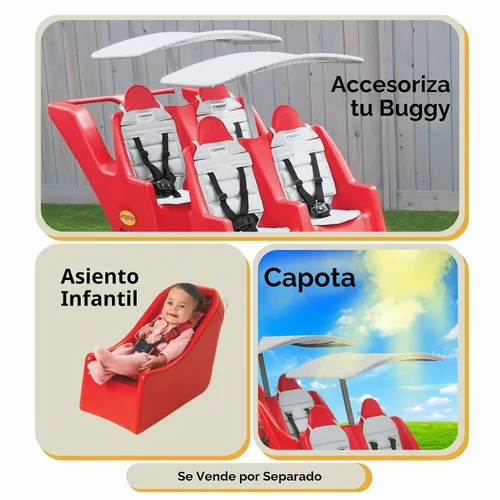 Vista 6 de Children's Factory Cochecito de 4 Pasajeros con Llantas "Fat Tire" que Nunca se Desinflan Bye-Bye Buggy, Cochecito Rojo para Múltiples Pasajeros