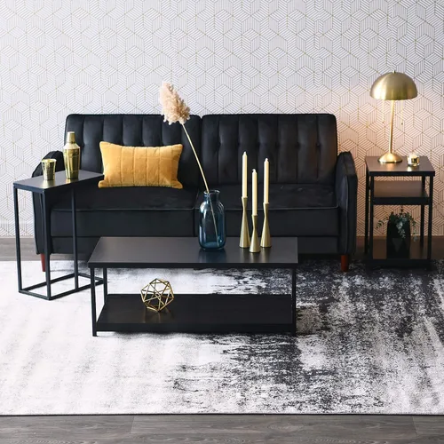 Vista 4 de Household Essentials Jamestown - Mesa auxiliar rectangular con estante de almacenamiento, grano de madera de roble negro y metal negro