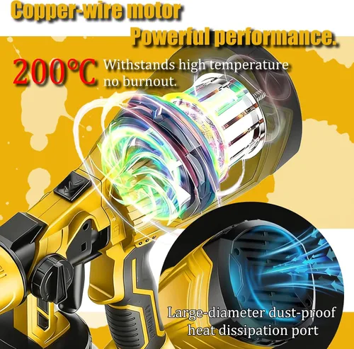 Vista 5 de Pulverizador de pintura inalámbrico con 2 baterías y cargador, HVLP 700W Includes 2 batteries & charger, 700W motor, 4 brass nozzles, 3 patterns