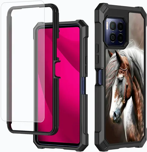Vista 73 de Funda para T-Mobile Revvl 7 de 6.6 pulgadas con protector de pantalla, policarbonato duro de doble capa resistente y TPU suave a prueba de golpes