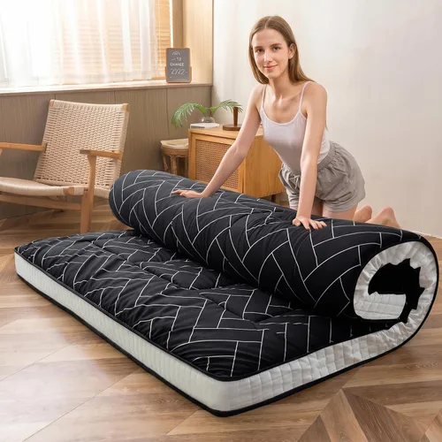 Vista 8 de MAXYOYO Colchón de futón, colchón japonés de piso plegable para dormir Negro(Black Geometry)