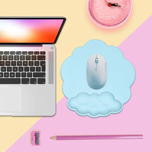 Vista 7 de JIKIOU Alfombrilla de Mouse con Soporte para Muñeca con Superficie de Cuero, Reposamuñecas Cloud con Espuma de Memoria, Alfombrilla de Mouse