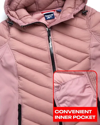 Vista 3 de Reebok Chaqueta para mujer Parka acolchada ligera con paneles elásticos flexibles Chaqueta casual para mujer (S-XL)