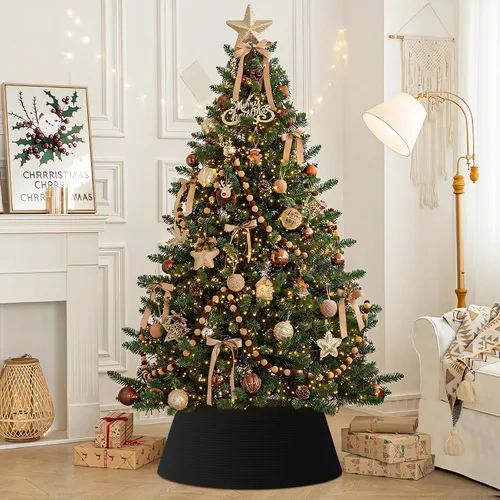 Vista 8 de Collar de árbol de Navidad, falda grande para árboles artificiales de 6 a 9 Negro