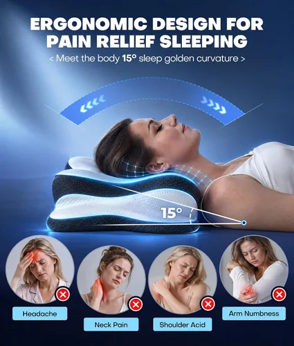 Vista 3 de Almohadas de espuma de memoria que duerme dulce, almohada ergonómica inodoro del cuello del contorno Blanco