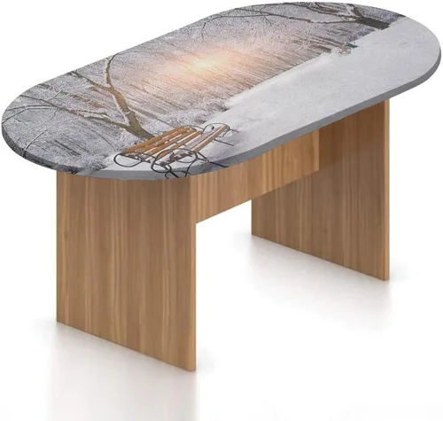 Vista 8 de Mantel ovalado ajustable de poliéster elástico para invierno, diseño de bosque abstracto monocromático, hojas y bosques, se adapta a mesas ovaladas