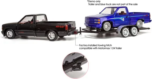 Vista 5 de All Star Toys 1992 Chevy C1500 454SS Pickup Truck a escala 1/24, modelo de coche fundido en metal negro con interior rojo Silverado 454 SS Motormax