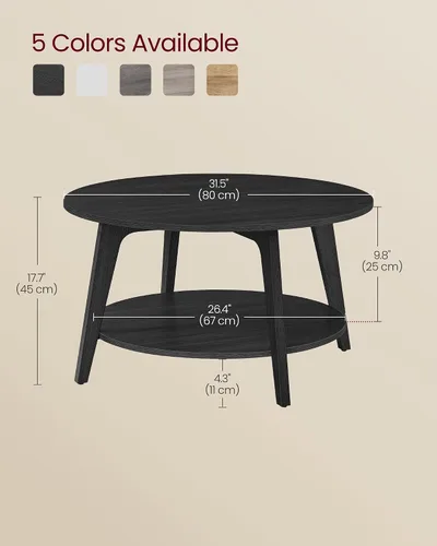 Vista 3 de VASAGLE Colección MAEZO - Mesa de café redonda, mesa de centro de 2 niveles con almacenamiento, patas cónicas, transiciones curvas, 31.5 pulgadas