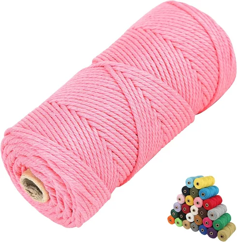 Vista 30 de Cordón de algodón para macramé, hilo torcido de 4 capas, cuerda de algodón natural, suministros perfectos de macramé, para hacer soportes colgantes