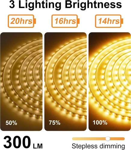 Vista 4 de Tira de luces solares impermeables para exteriores, 16.4 pies, 300 luces LED solares y alimentadas por USB, con control remoto, tiras LED blancas