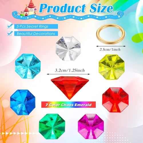 Vista 2 de Juego de 25 anillos redondos de oro, aleación de diamantes acrílicos, joyería de piedras preciosas, fiesta de Halloween, caza, pastel, ornamento