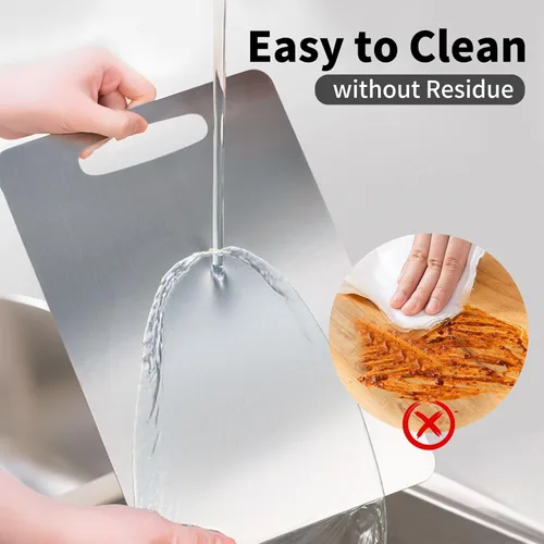 Vista 4 de Tabla de cortar de titanio, tablas de cortar de titanio para cocina, tabla de cortar de acero inoxidable de doble cara, duradera, no tóxica