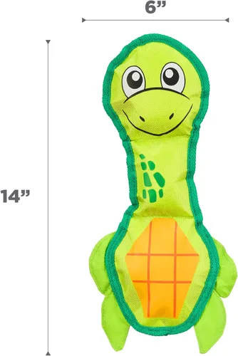 Vista 6 de Outward Hound Fire Biterz - Juguete interactivo de peluche para perro con forma de tortuga, tamaño mediano, hecho de material de manguera contra