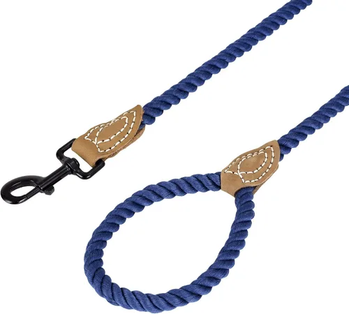 Vista 5 de Mile High Life Dog Leash Braided Cotton Rope Dog Leashes with Leather Tailor Tip 6 Feet Dog Leash w Heavy Duty Metal Clasp Wedding Dog Leash