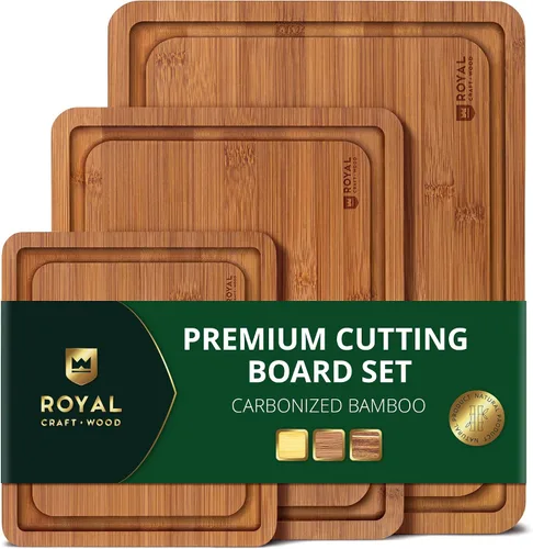 Vista 15 de ROYAL CRAFT WOOD Tabla de cortar de madera, tablas de cortar de bambú con ranura para jugo, tabla de cortar de cocina para carne, queso y verduras
