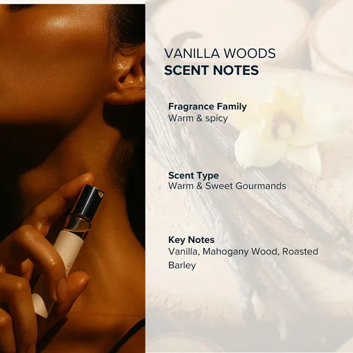 Vista 7 de Anthology Vanilla Woods Perfume Oil roll-on 0.3oz Notas de madera y vainilla Rollerball sin alcohol