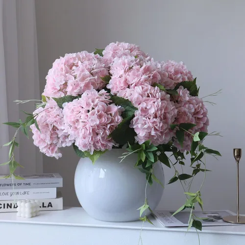 Vista 10 de 4 hortensias artificiales de 21 pulgadas de color azul sintético, flores de hortensias de seda de tacto real con tallos para novia, boda, fiesta