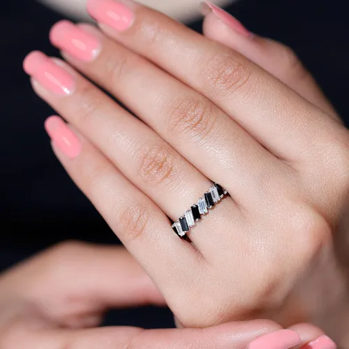 Vista 5 de Anillo de boda de ónix negro real (calidad AAA, joyería de piedras preciosas apilables para mujeres)