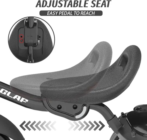 Vista 5 de Glaf Bicicleta para niños de 2 a 5 años, triciclo para niños pequeños de 1 a 3 años, triciclo con asiento ajustable y cesta de almacenamiento, Negro