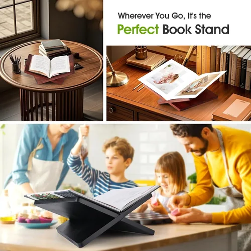 Vista 6 de Soporte de exhibición de libros de ángulo de 15° para libros de cocina, libros de texto, revistas y tabletas Solid Wood X-Shaped Book Stand