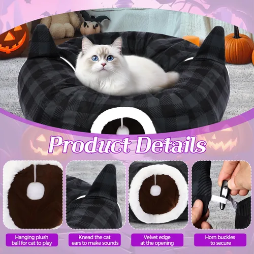 Vista 3 de Túnel para gatos de Halloween, 33.8 pulgadas, cueva para gatos