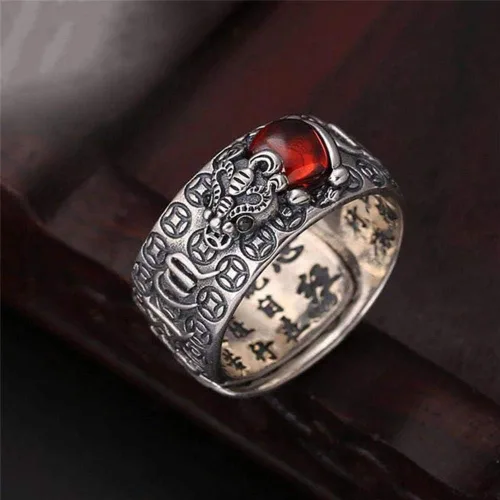 Vista 5 de 6 unids Pi Xiu Mantra Protección Anillo Riqueza Ajustable Pixiu Charms Anillo Amuleto Lucky Retro Feng Shui Anillo Abierto Joyería Budista