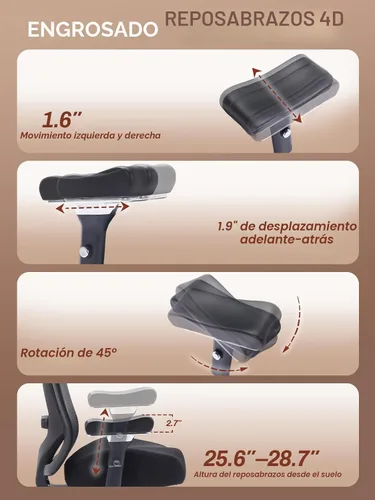 Vista 7 de Silla de oficina grande y alta de 700 libras, silla de escritorio ergonómica con cojín grueso de ancho, silla de oficina de malla ejecutiva