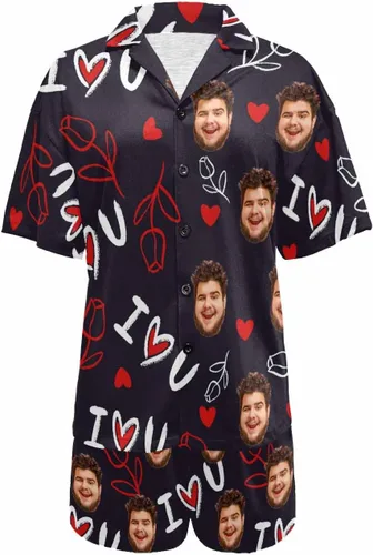 Vista 5 de Artsadd Pijamas personalizados a juego para parejas, para él y ella, conjunto de pijama corto con foto personalizada, para mujeres y hombres