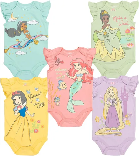 Vista 2 de Disney Princess Cinderella Belle Aurora Ariel Paquete de 5 mamelucos Diadema