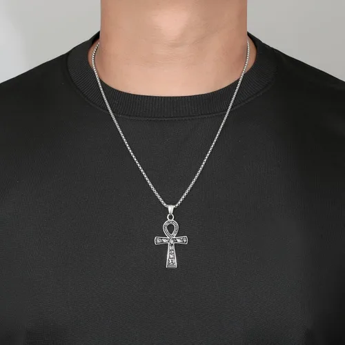 Vista 5 de Collar de cruz, Ankh, oración de serenidad, calavera, colgante de cruz celta, joyería cristiana, protección potente, cadena de acero inoxidable