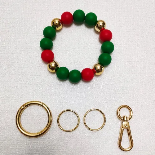 Vista 2 de Junyuerly Wristlet Keychain Silicone Beaded Key Ring Bracelet for Women Elastic Bangle Key Chain Holder