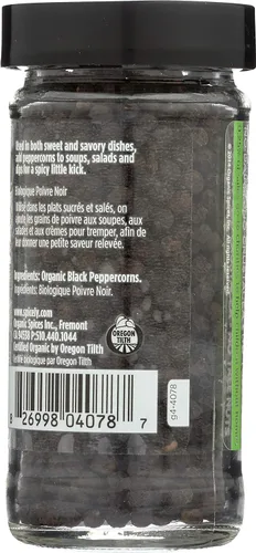 Vista 4 de Spicely Organic Peppercorn Black Entero Tarro de 1.70 onzas certificado sin gluten