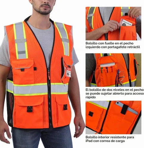 Vista 2 de Neopelta Chaleco de seguridad reflectante resistente hecho con cinta 3M Naranja