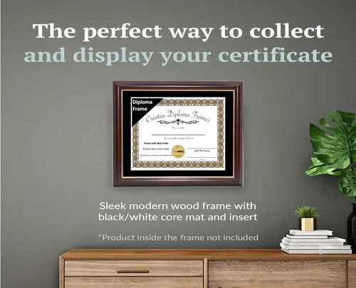 Vista 5 de Creative Picture Frames Marco para Diploma de Caoba con Borde Dorado de 12x16 pulgadas con Vidrio y Paspartú Negro y Colgadores de Pared Instalados