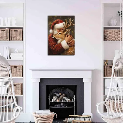 Vista 6 de NTEUMM Póster de lienzo con diseño de reno y abrazo de Papá Noel, arte de pared de Papá Noel, fotos de Navidad, regalo de Navidad, decoración