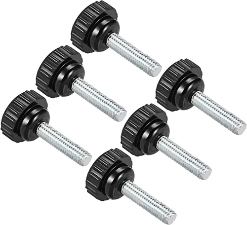 Vista 14 de Perillas de sujeción moleteadas, rosca macho M4 x 0.394 in, cabeza de 0.630 in, pomos de plástico termoestable para tornillo de pulgar negro