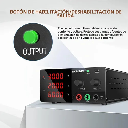 Vista 4 de NICE-POWER Fuente de alimentación de CC variable, 0-30V 0-20A 600W Fuente de alimentación de banco de alta potencia con perilla de codificador e