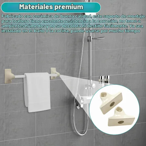 Vista 5 de Paquete de 2 soportes de toalla de cerámica almendra para baño