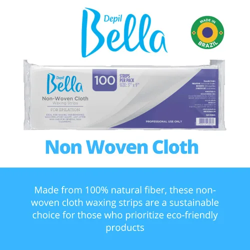 Vista 2 de Depil Bella Tiras de cera de tela no tejida 100% fibra natural Para depilación en casa y uso profesional (100 tiras)