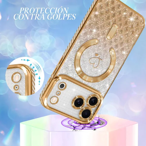 Vista 3 de Bonoma Compatible with iPhone 17 Pro Max Case 2025 Heart Checkered -Gold A cuadros-oro