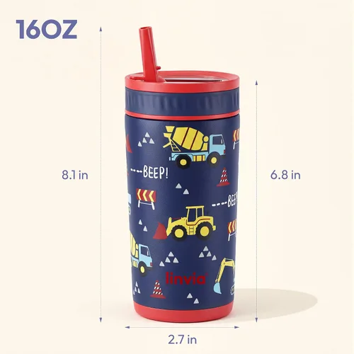 Vista 2 de Vaso aislado para niños de 16 onzas, botella de agua con tapa con Unicornio Rosa