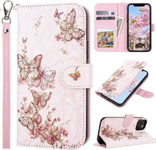Vista 24 de ULAK Compatible con iPhone 12 Pro Max Funda Cartera con Portarjetas, Funda de Cuero PU con Soporte Plegable Ranuras para Tarjetas Correa de Muñeca