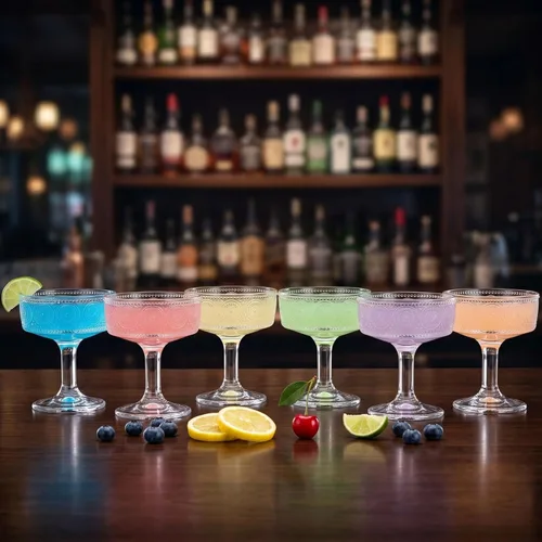 Vista 7 de Pumtus Juego de 6 vasos cupé vintage, 7 onzas de vidrio de Martini en relieve, copas de cóctel florales acanaladas, taza de Margarita transparente