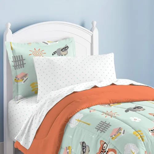 Vista 52 de Dream Factory Dinosaur Blocks - Juego de edredón de microfibra ultrasuave para niños, color azul, tamaño individual Bloques de dinosaurios azules