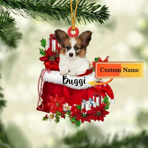 Vista 124 de Perro Akita Inu personalizado en bolsa de regalo, adorno de Navidad, nombre personalizado, regalo para amantes de los perros, familia, Navidad