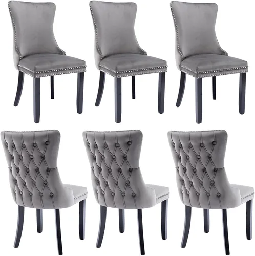 Vista 13 de mikibama Juego de 2 sillas de comedor tapizadas de terciopelo con respaldo de ala, sillas de comedor con patas de madera maciza con botón de cabeza