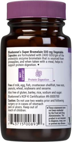 Vista 3 de Bluebonnet Cápsulas vegetarianas de súper bromelina, piña, 500 mg, 30