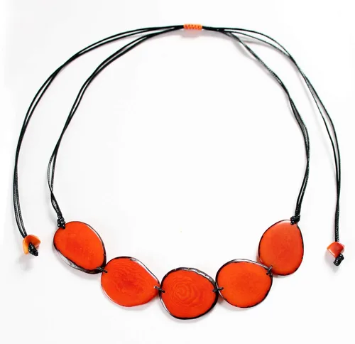 Vista 3 de Tagua Necklace Orange Chips Handmade Fair Trade, Adjustable, Lightweight by Florama Natural Jewelry